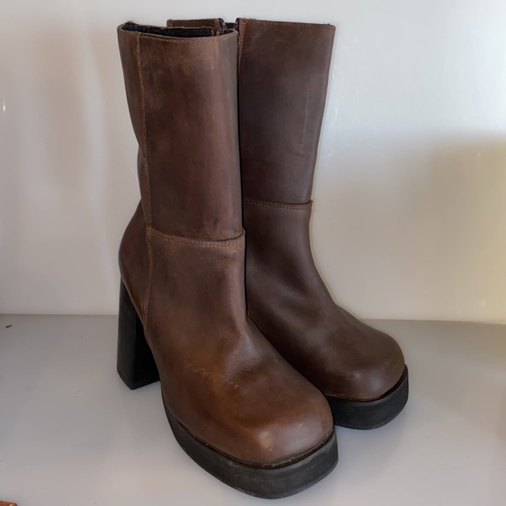 Womens Ladies Chunky Heel Vintage Mar-Kar Mid Brown Boots